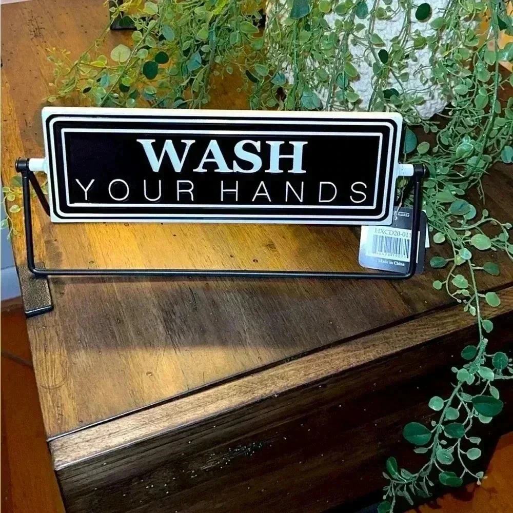 NWT Brush Your Teeth/Wash Your Hands Reversible Farmhouse/Ranch Bathroom Sign